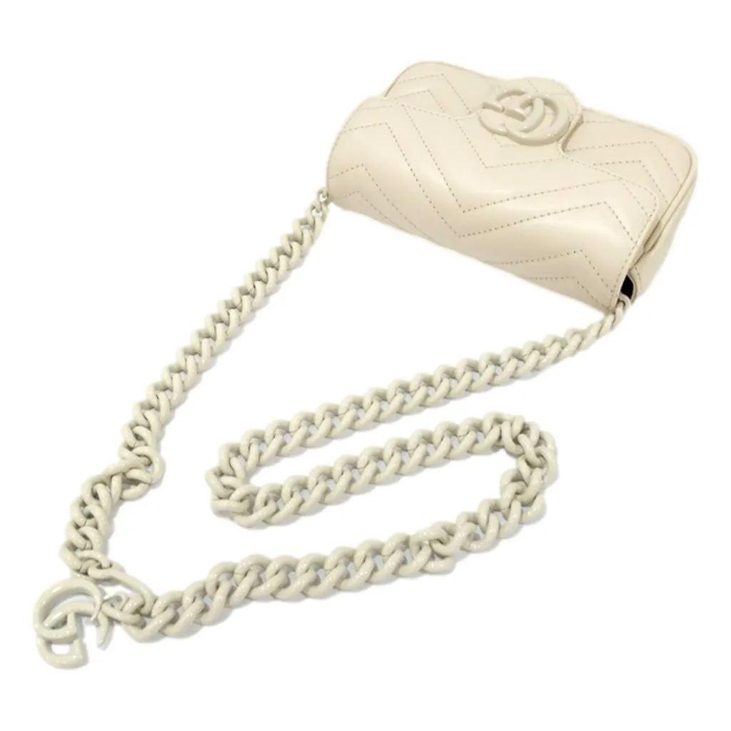 Gucci Marmont Leather Mini Monochrome White Belt Bag 80 White Leather Never worn - Inside View