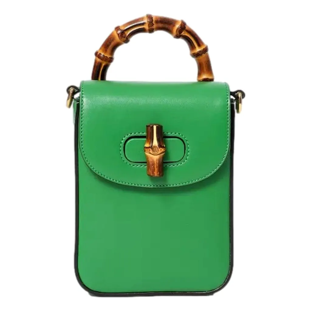 Gucci Bamboo 1947 Mini Green Leather Top Handle Crossbody Bag Green Leather Never worn - Front View