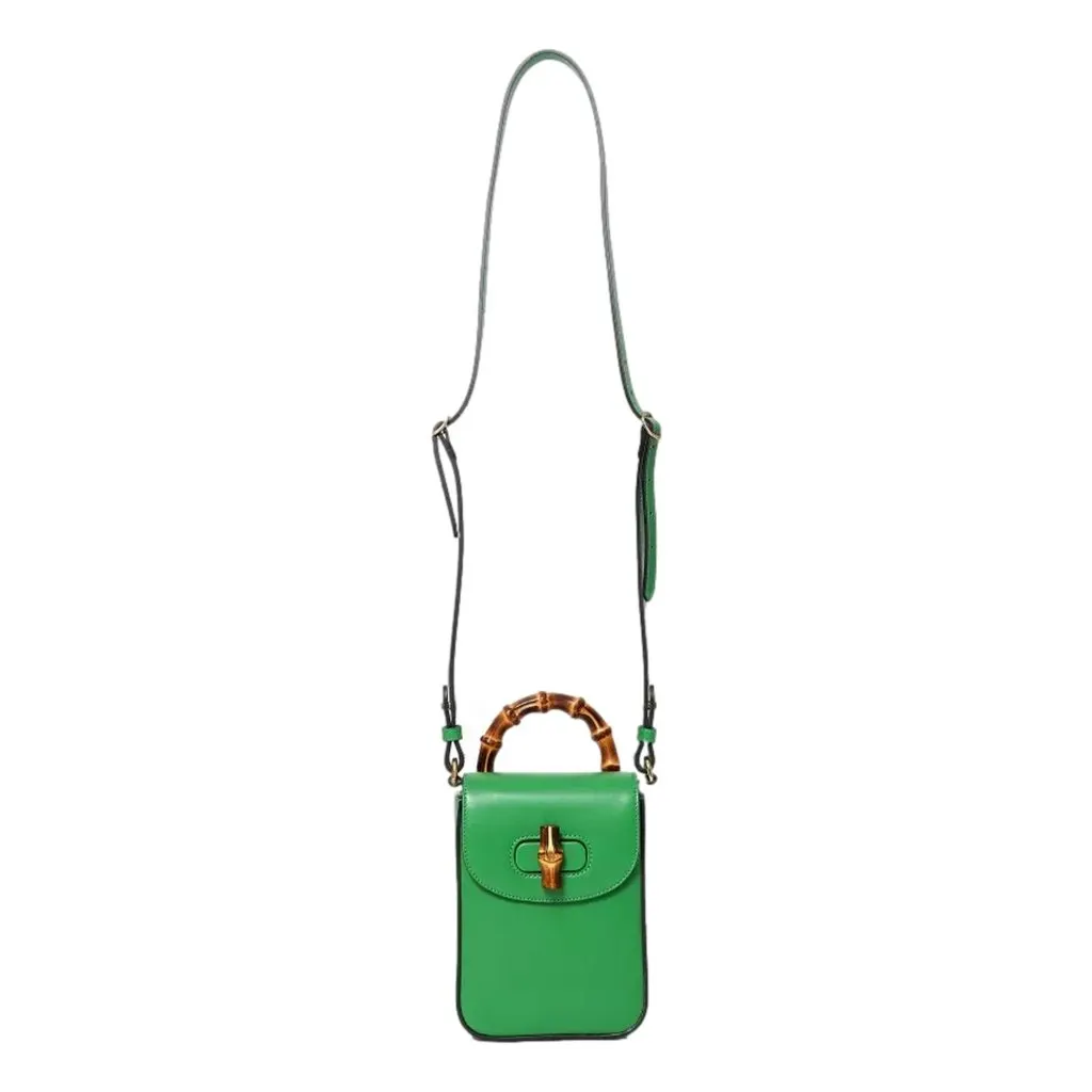Gucci Bamboo 1947 Mini Green Leather Top Handle Crossbody Bag Green Leather Never worn - Back View