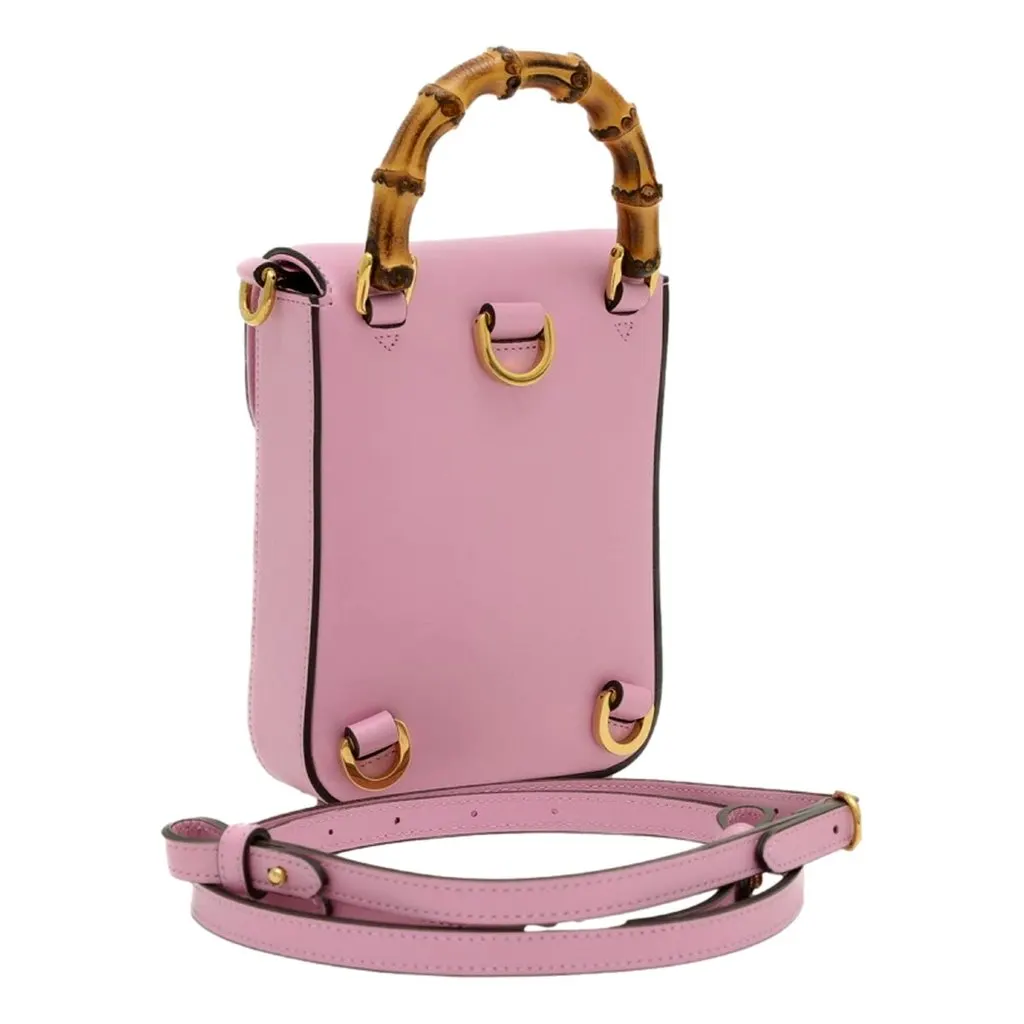 Gucci Bamboo 1947 Mini Pink Leather Top Handle Crossbody Bag Pink Leather Never worn - Back View