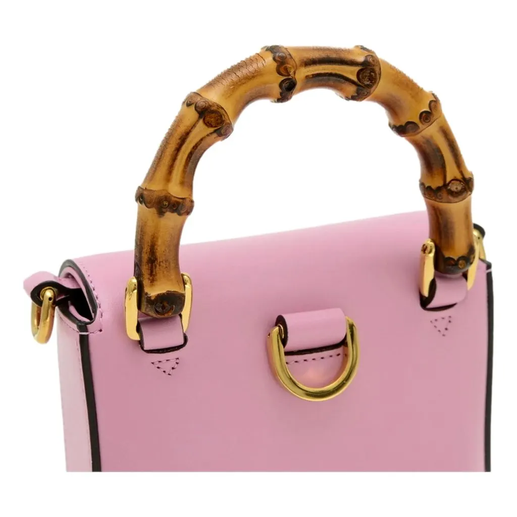 Gucci Bamboo 1947 Mini Pink Leather Top Handle Crossbody Bag Pink Leather Never worn - Model View