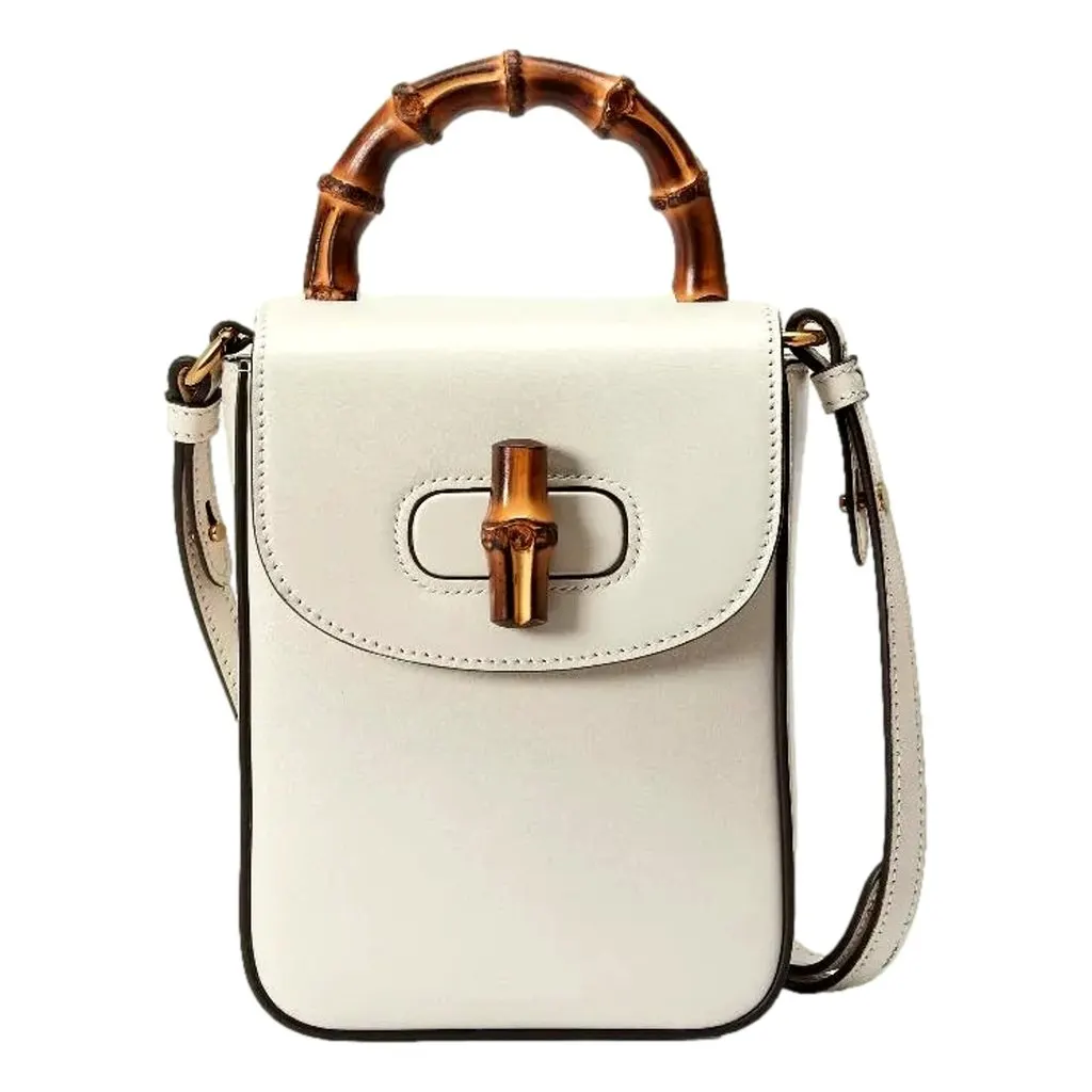 Gucci Bamboo 1947 Mini Cream Leather Top Handle Crossbody Bag Beige Leather Never worn - Front View