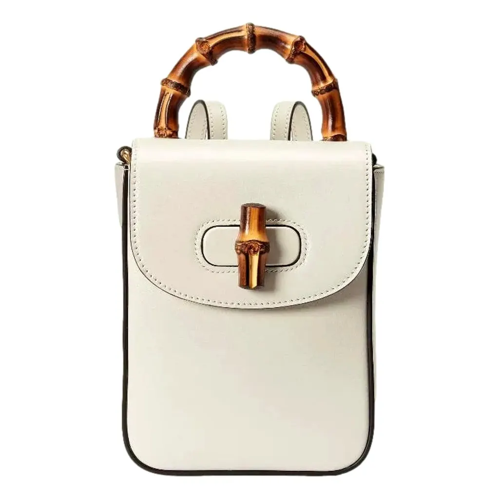 Gucci Bamboo 1947 Mini Cream Leather Top Handle Crossbody Bag Beige Leather Never worn - Back View