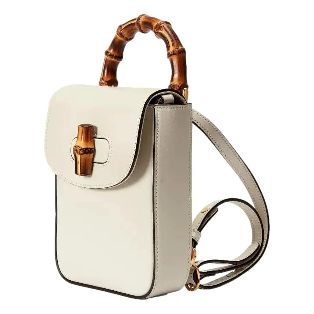 Gucci Bamboo 1947 Mini Cream Leather Top Handle Crossbody Bag Beige Leather Never worn - Inside View