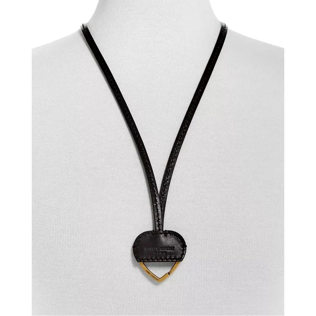Saint Laurent Black Patent Leather Heart Keyring Necklace Black Leather Never worn - Box View