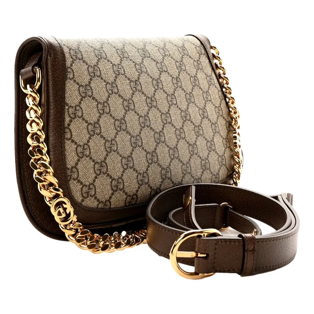 Gucci Blondie GG Supreme Canvas Leather Beige Ebony Shoulder Bag Brown Leather Never worn - Back View