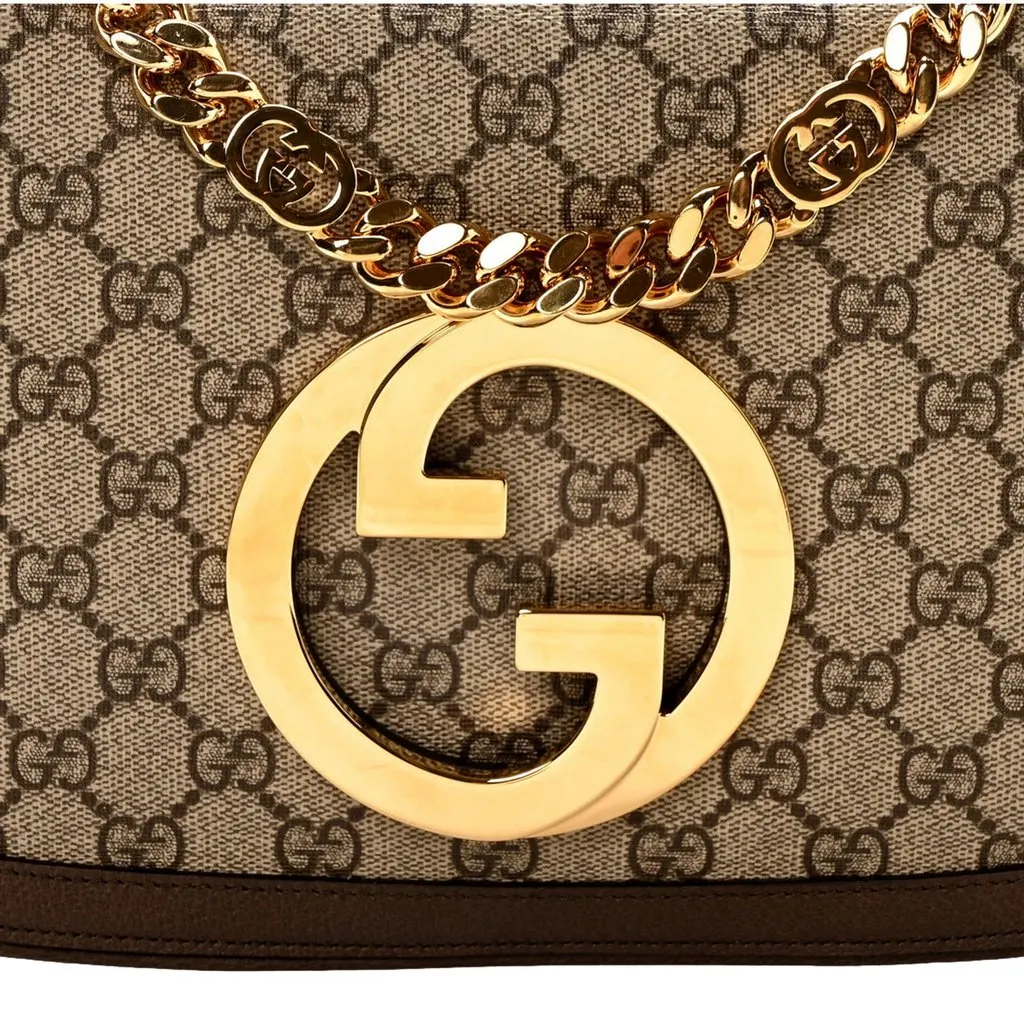 Gucci Blondie GG Supreme Canvas Leather Beige Ebony Shoulder Bag Brown Leather Never worn - Inside View