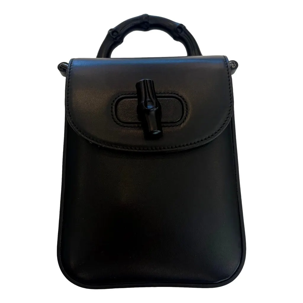 Gucci Bamboo 1947 Mini Black Leather Top Handle Crossbody Bag Black Leather Never worn - Front View