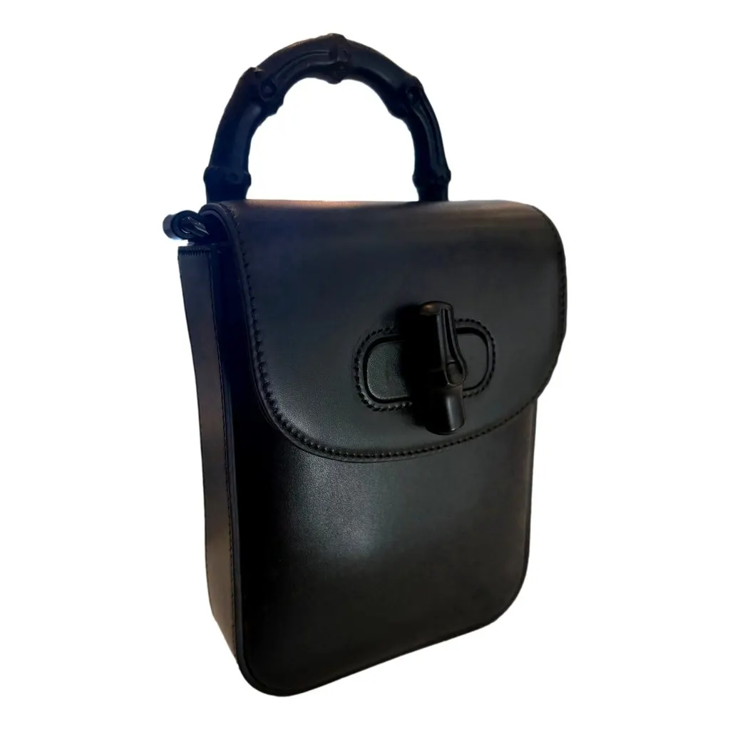 Gucci Bamboo 1947 Mini Black Leather Top Handle Crossbody Bag Black Leather Never worn - Back View
