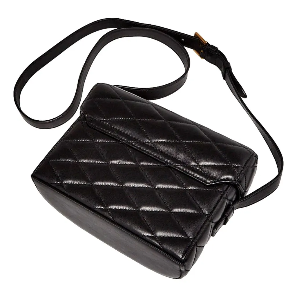 Saint Laurent June Quilted Leather Crossbody Bag in Black with Gold Hardware YSL Closure Black Leather Never worn - Back View