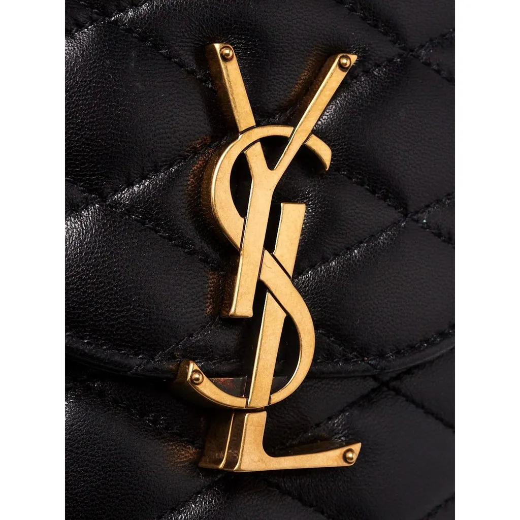 Saint Laurent June Quilted Leather Crossbody Bag in Black with Gold Hardware YSL Closure Black Leather Never worn - Model View