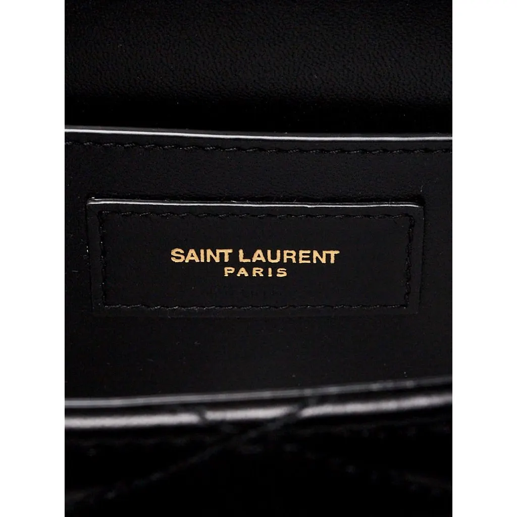 Saint Laurent June Quilted Leather Crossbody Bag in Black with Gold Hardware YSL Closure Black Leather Never worn - Box View