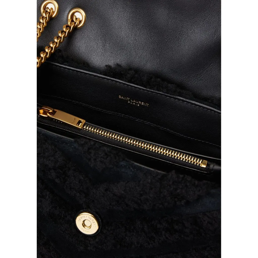 Saint Laurent Loulou Black Shearling Medium Shoulder Bag Black Leather Never worn - Back View