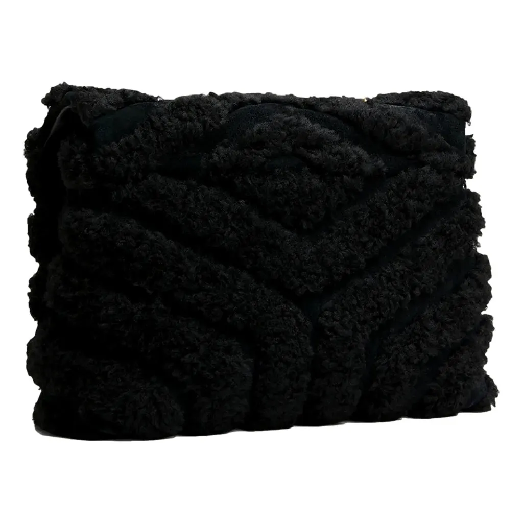 Saint Laurent Loulou Black Shearling Medium Shoulder Bag Black Leather Never worn - Inside View