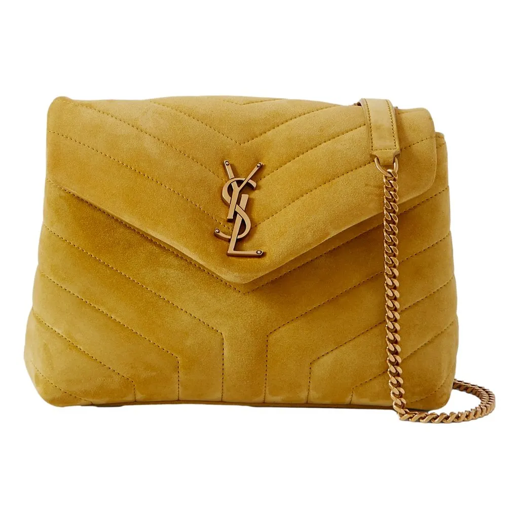 Saint Laurent Loulou Monogram Chartreuse Suede Medium Shoulder Bag Yellow Leather Never worn - Front View