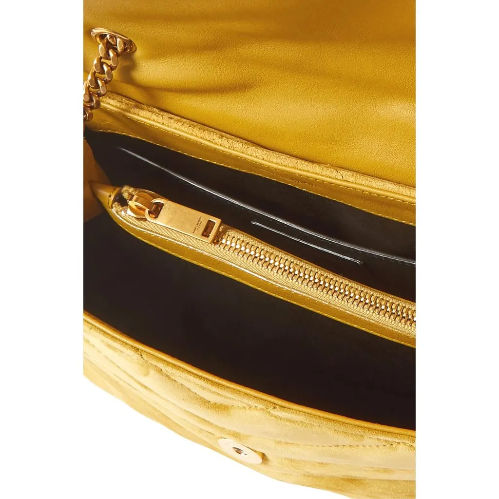 Saint Laurent Loulou Monogram Chartreuse Suede Medium Shoulder Bag Yellow Leather Never worn - Model View