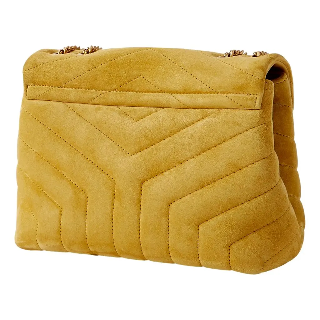 Saint Laurent Loulou Monogram Chartreuse Suede Medium Shoulder Bag Yellow Leather Never worn - Box View