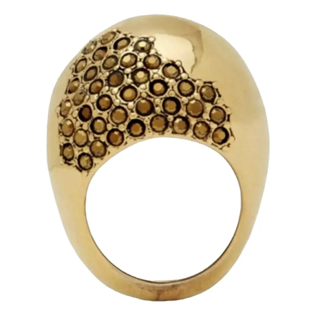 Saint Laurent Edge Egg Rhinestone Cluster Ring in Gold-Tone Metal Size 6 Gold Never worn - Front View