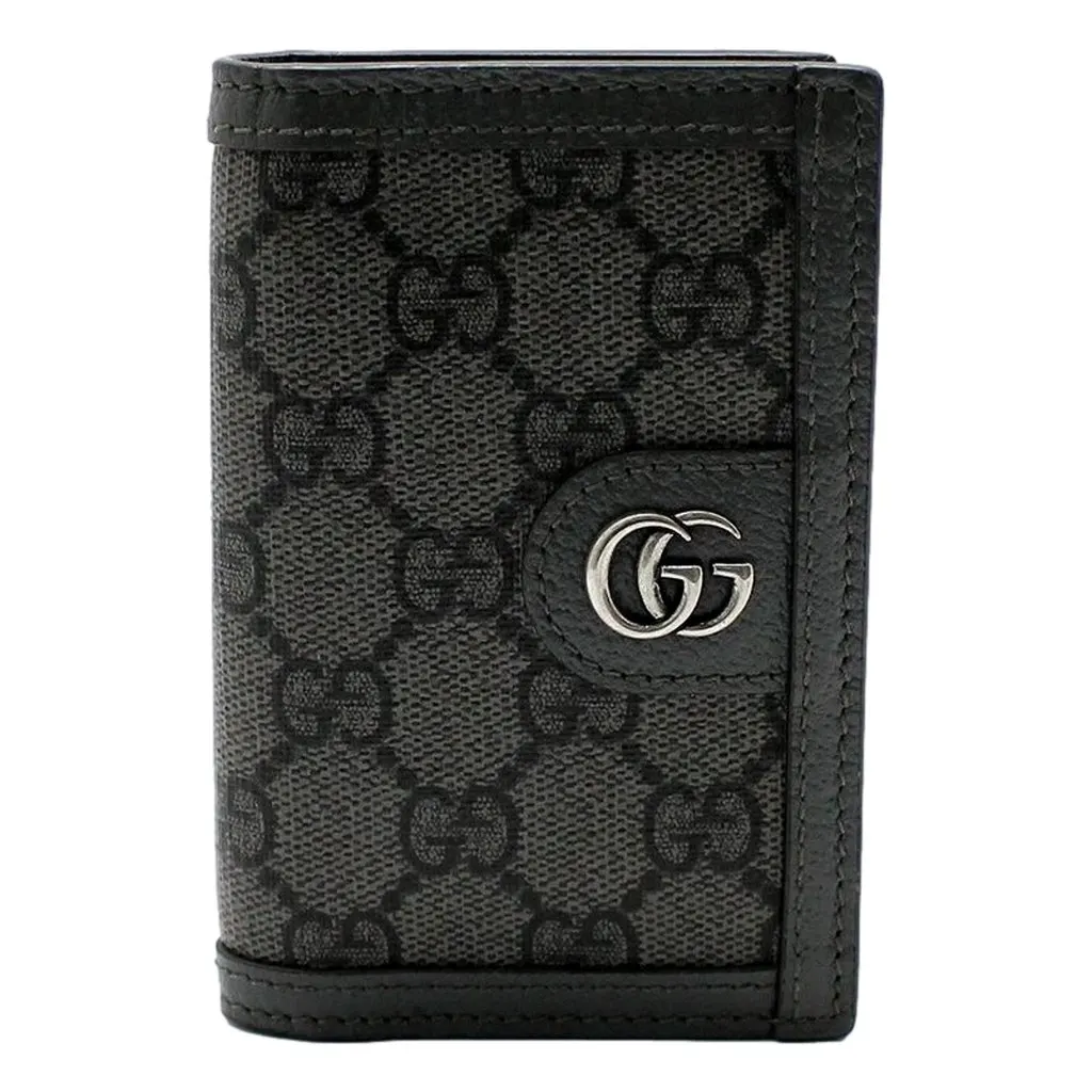 Gucci Ophidia Silver Gray Supreme Bifold Card Case Wallet Brown Canvas Never worn - Front View