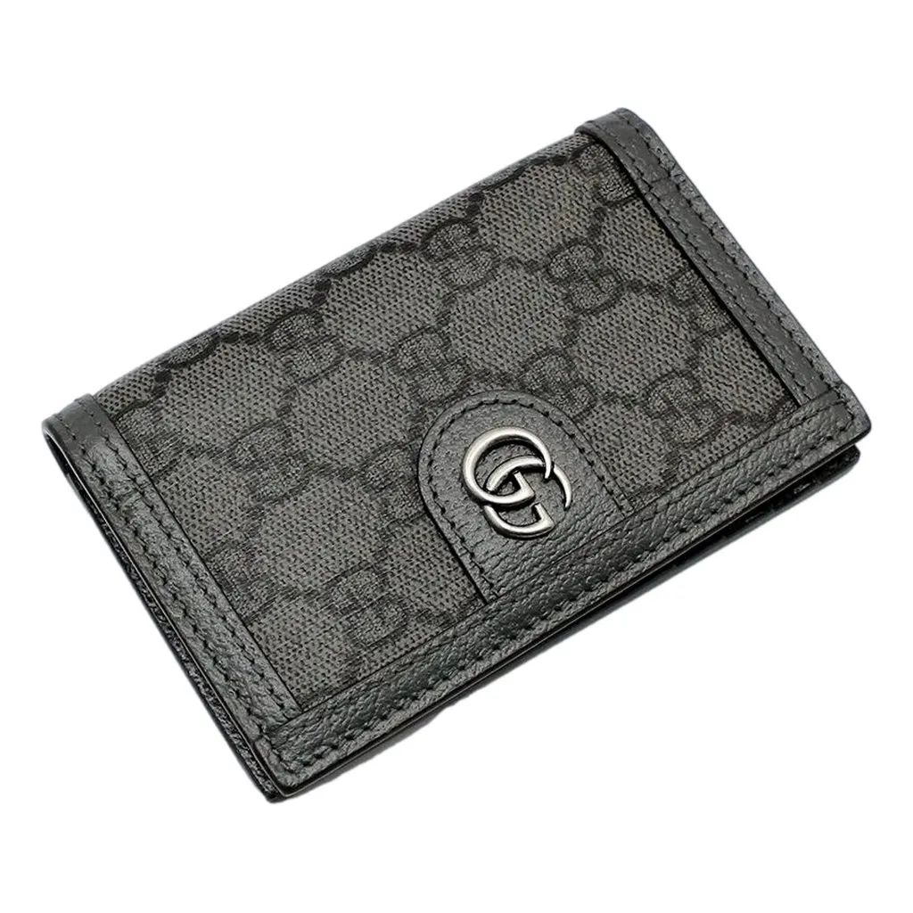 Gucci Ophidia Silver Gray Supreme Bifold Card Case Wallet Brown Canvas Never worn - Back View