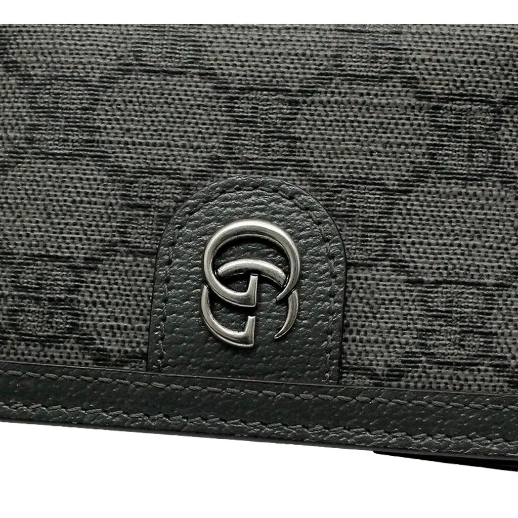 Gucci Ophidia Silver Gray Supreme Bifold Card Case Wallet Brown Canvas Never worn - Model View