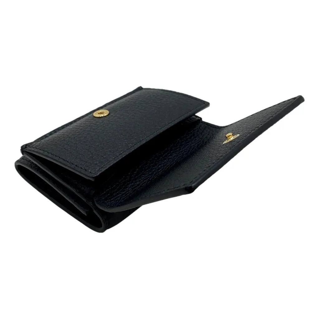 Gucci Black Pebbled Leather Tri Fold Wallet Coin Pouch Gold Hardware Black Leather Never worn - Box View