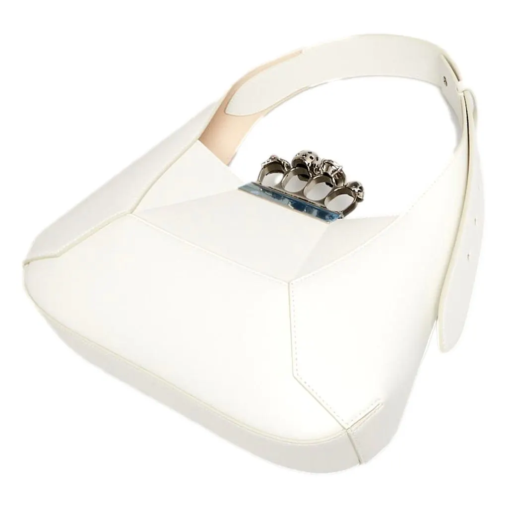 Alexander McQueen The Jewelled Hobo Bag in White Leather with Silver Knuckle White Leather Never worn - Back View