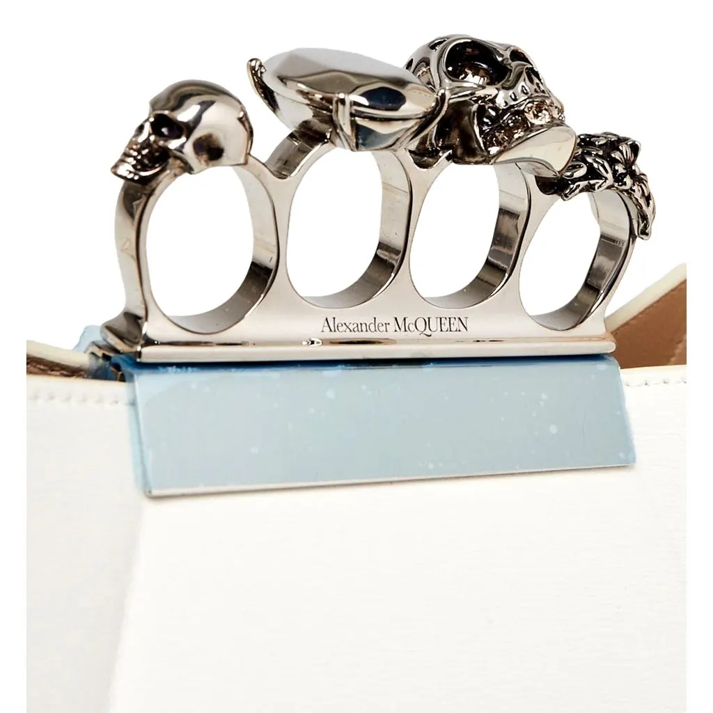 Alexander McQueen The Jewelled Hobo Bag in White Leather with Silver Knuckle White Leather Never worn - Inside View