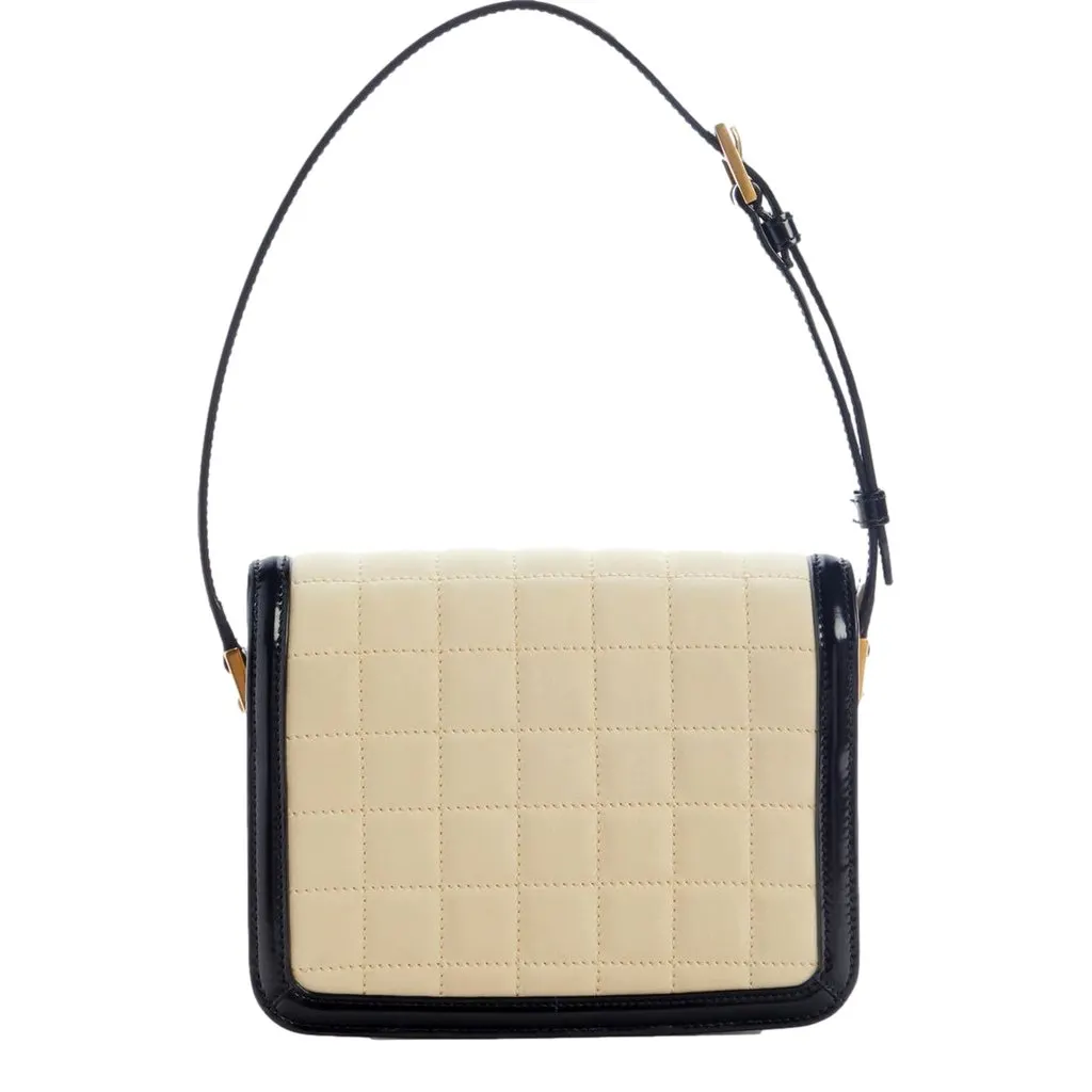 Saint Laurent YSL Solferino Ivory Quilted Suede Leather Shoulder Bag Black Leather Never worn - Back View