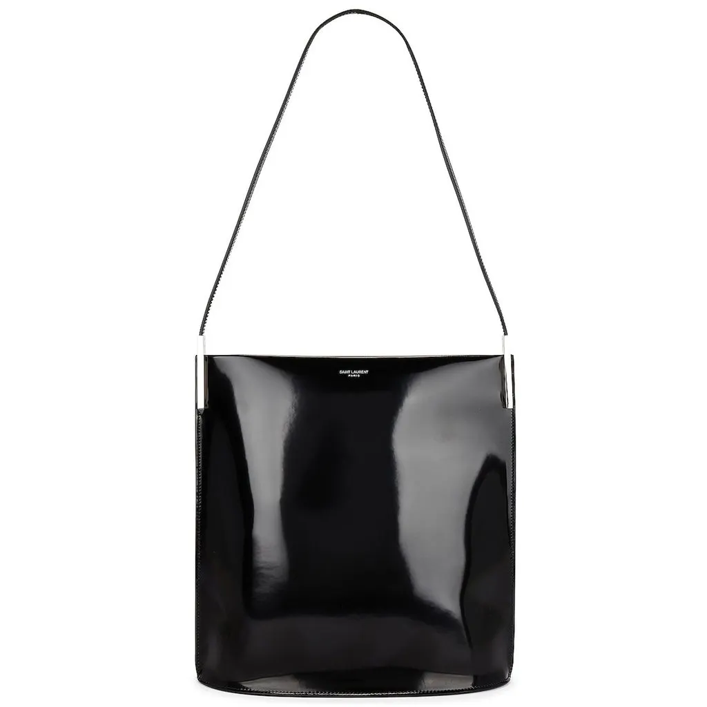 Saint Laurent Black Patent Leather Shopping Tote Shoulder Bag Black Leather Never worn - Front View
