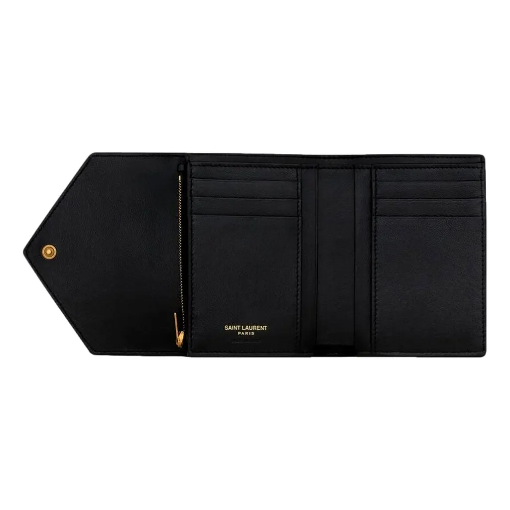 Saint Laurent Saint Laurent Gaby Small Envelope Wallet Cream Black Quilted Lambskin YSL Gold Logo Pink Leather Never worn - Model View