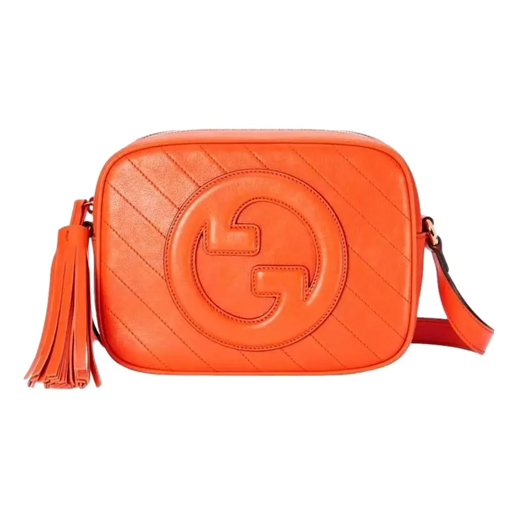 Gucci Blondie GG Patch Orange Leather Camera Crossbody Bag Diagonal Stitching Orange Leather Never worn - Front View