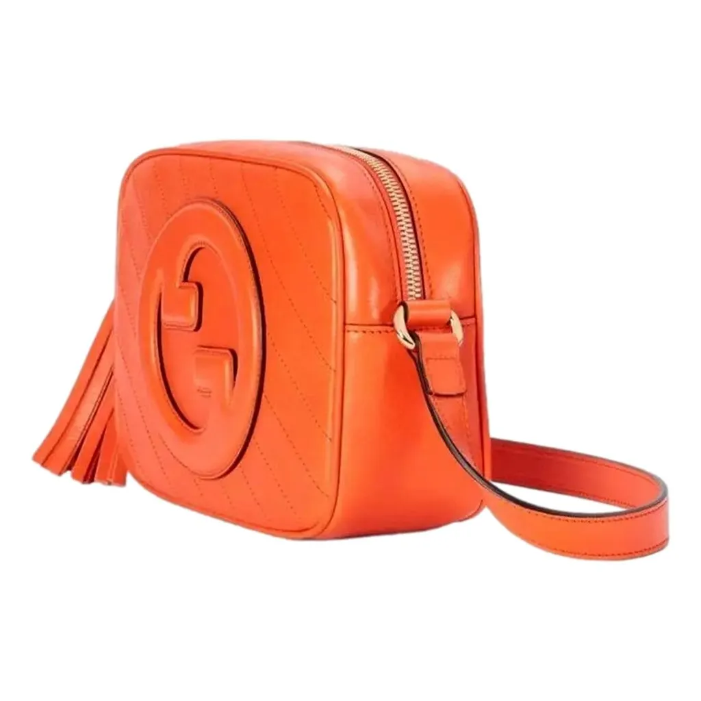 Gucci Blondie GG Patch Orange Leather Camera Crossbody Bag Diagonal Stitching Orange Leather Never worn - Back View