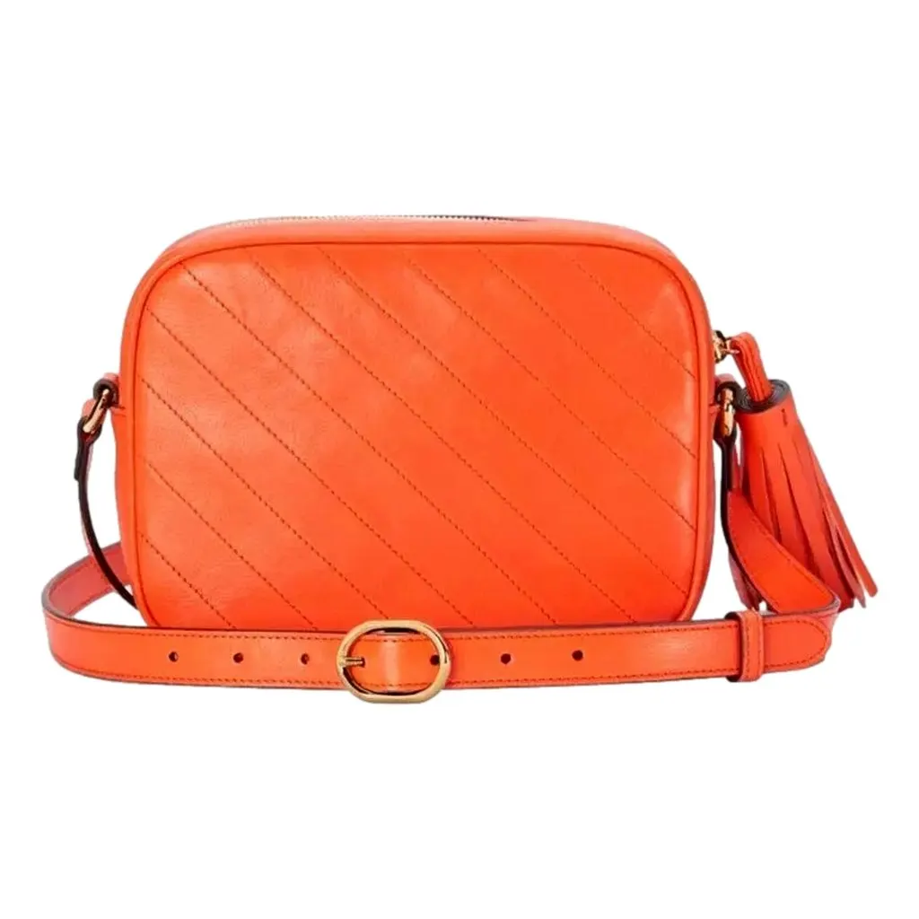 Gucci Blondie GG Patch Orange Leather Camera Crossbody Bag Diagonal Stitching Orange Leather Never worn - Inside View