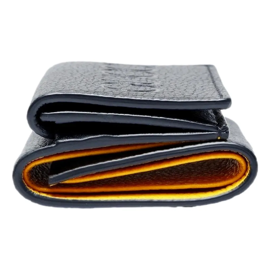 Gucci Embossed Logo Mini Tri-Fold Wallet Black Yellow Pebbled Leather Black Leather Never worn - Inside View