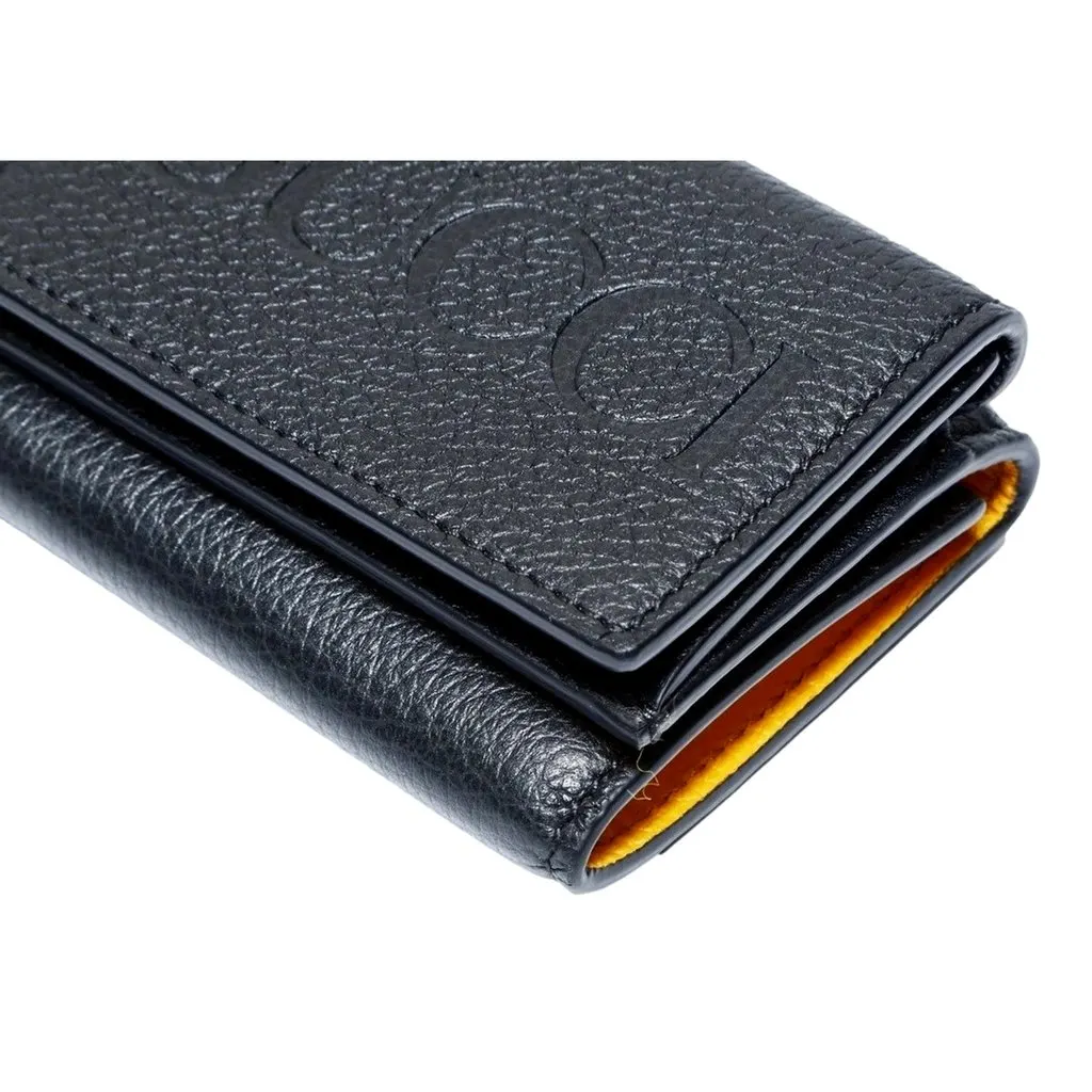 Gucci Embossed Logo Mini Tri-Fold Wallet Black Yellow Pebbled Leather Black Leather Never worn - Box View