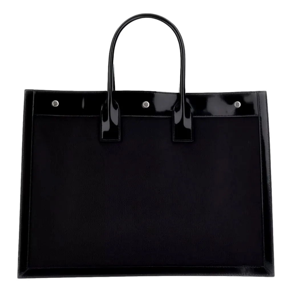 Saint Laurent Rive Gauche Large Tote Bag Black Nylon Leather Trim Silver Hardware Black Never worn - Back View