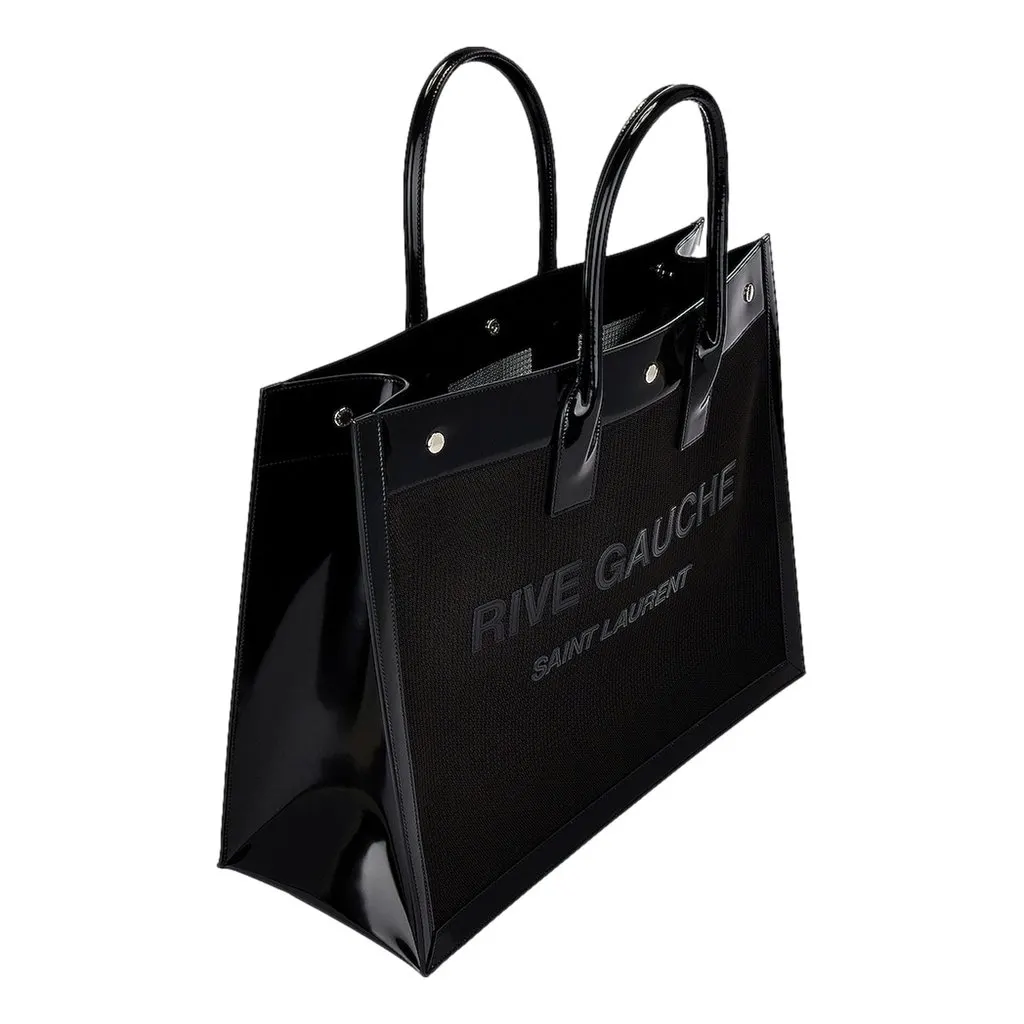 Saint Laurent Rive Gauche Large Tote Bag Black Nylon Leather Trim Silver Hardware Black Never worn - Inside View