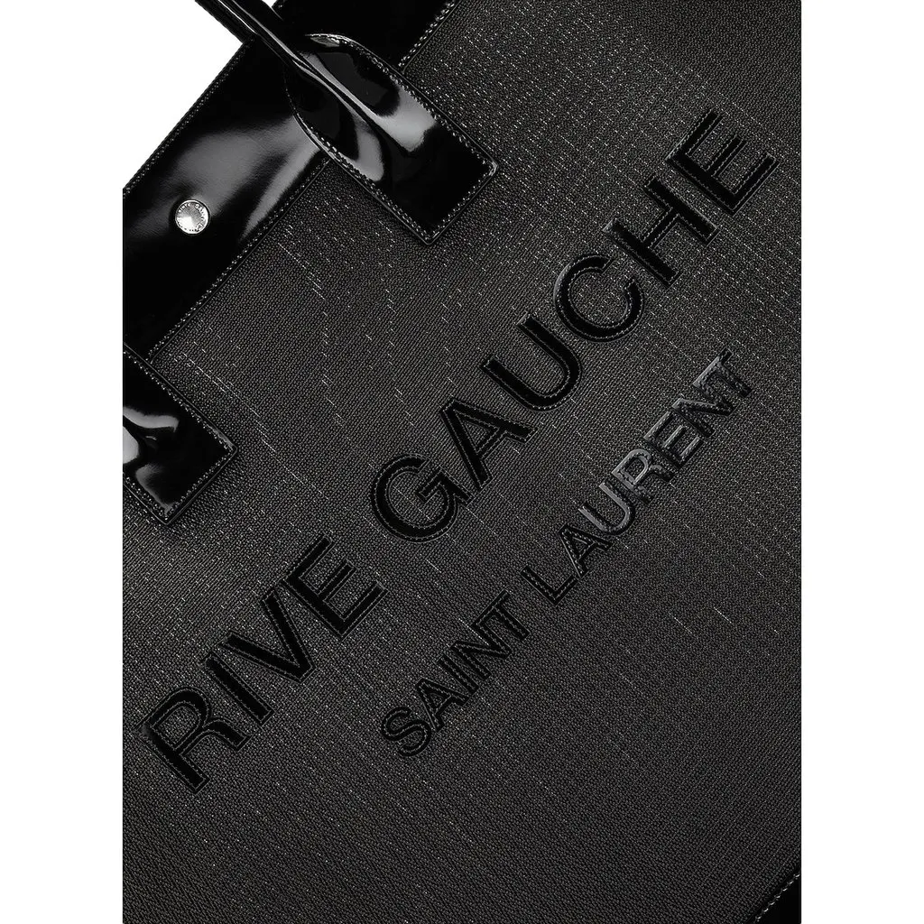 Saint Laurent Rive Gauche Large Tote Bag Black Nylon Leather Trim Silver Hardware Black Never worn - Model View