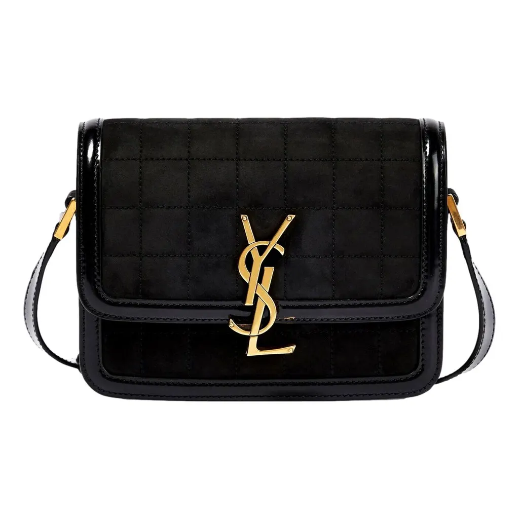 Saint Laurent Solferino Leather Black Quilted Suede Shoulder Bag Black Suede Never worn - Front View