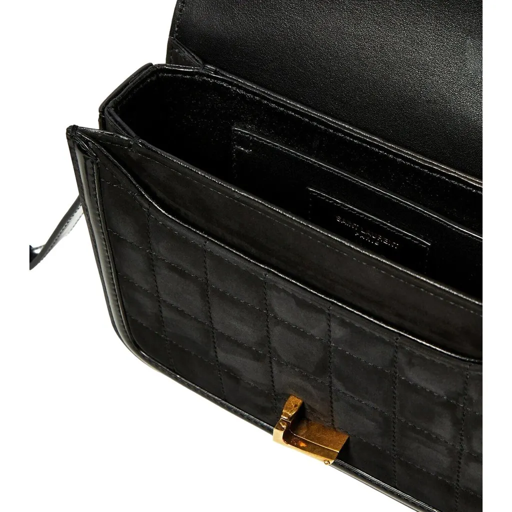 Saint Laurent Solferino Leather Black Quilted Suede Shoulder Bag Black Suede Never worn - Inside View