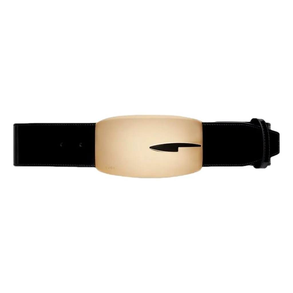 Gucci G Gold Tone Statement Belt Black Brushed Leather 80/32 Black Leather Never worn - Front View
