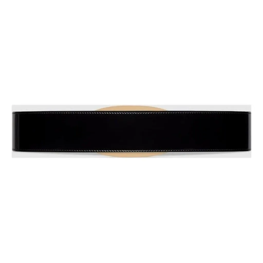 Gucci G Gold Tone Statement Belt Black Brushed Leather 80/32 Black Leather Never worn - Inside View