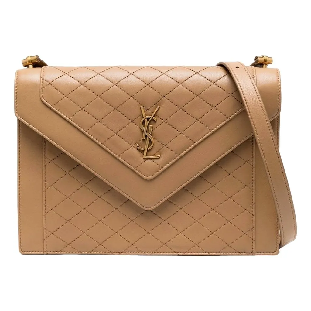 Saint Laurent Gaby Quilted Lambskin Shoulder Bag Beige MultiColor Leather Never worn - Front View