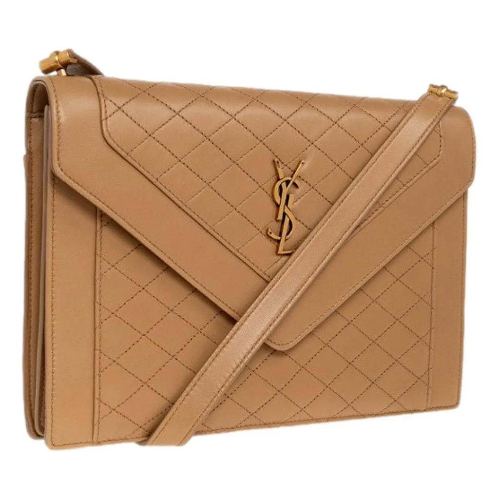 Saint Laurent Gaby Quilted Lambskin Shoulder Bag Beige MultiColor Leather Never worn - Inside View