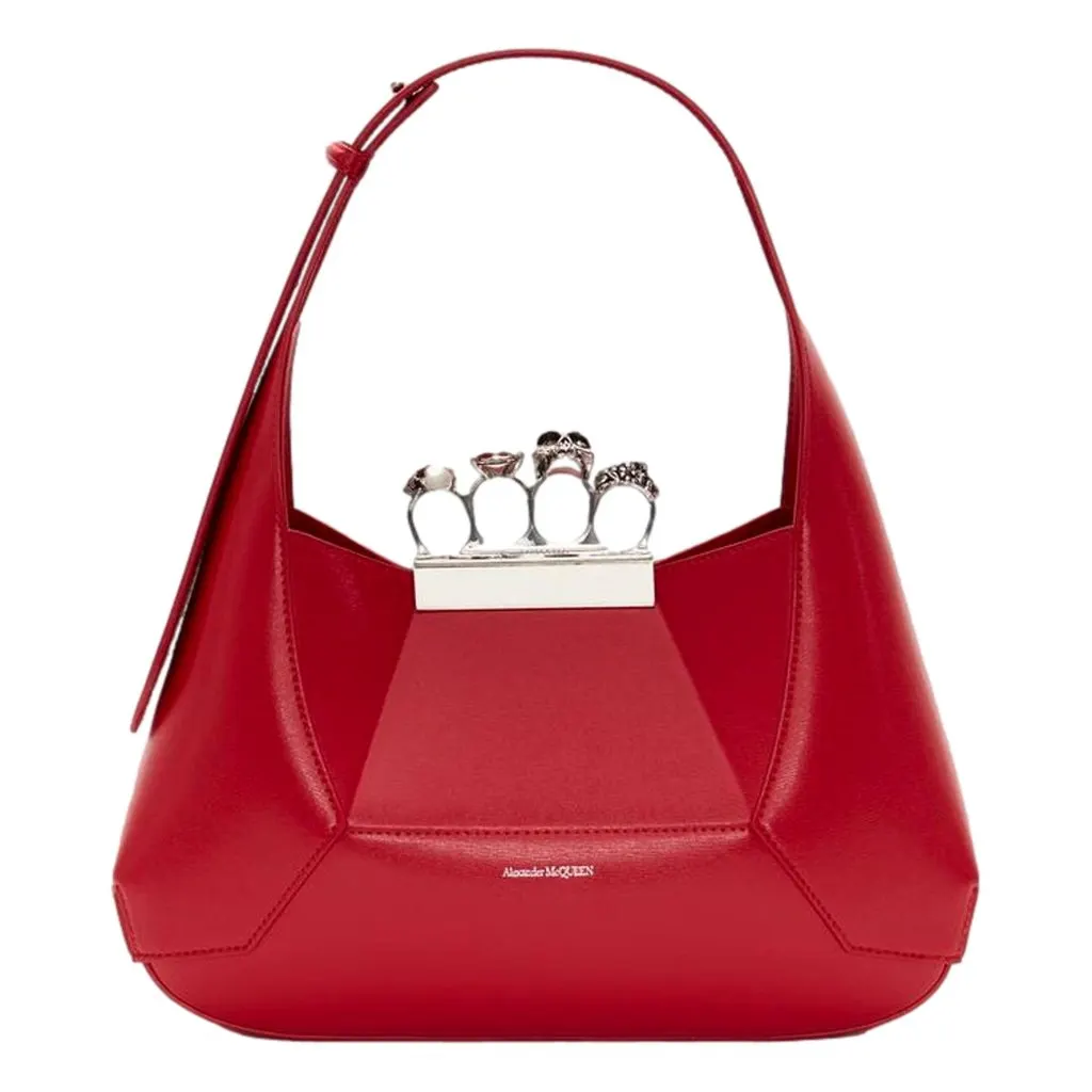 Alexander McQueen The Jewelled Hobo Bag in Red Leather with Silver Knuckle Red Leather Never worn - Front View
