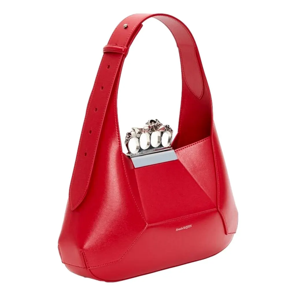 Alexander McQueen The Jewelled Hobo Bag in Red Leather with Silver Knuckle Red Leather Never worn - Back View