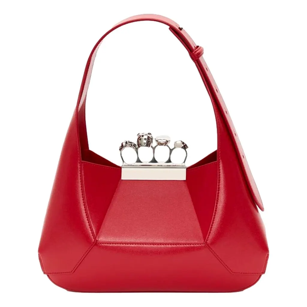 Alexander McQueen The Jewelled Hobo Bag in Red Leather with Silver Knuckle Red Leather Never worn - Inside View