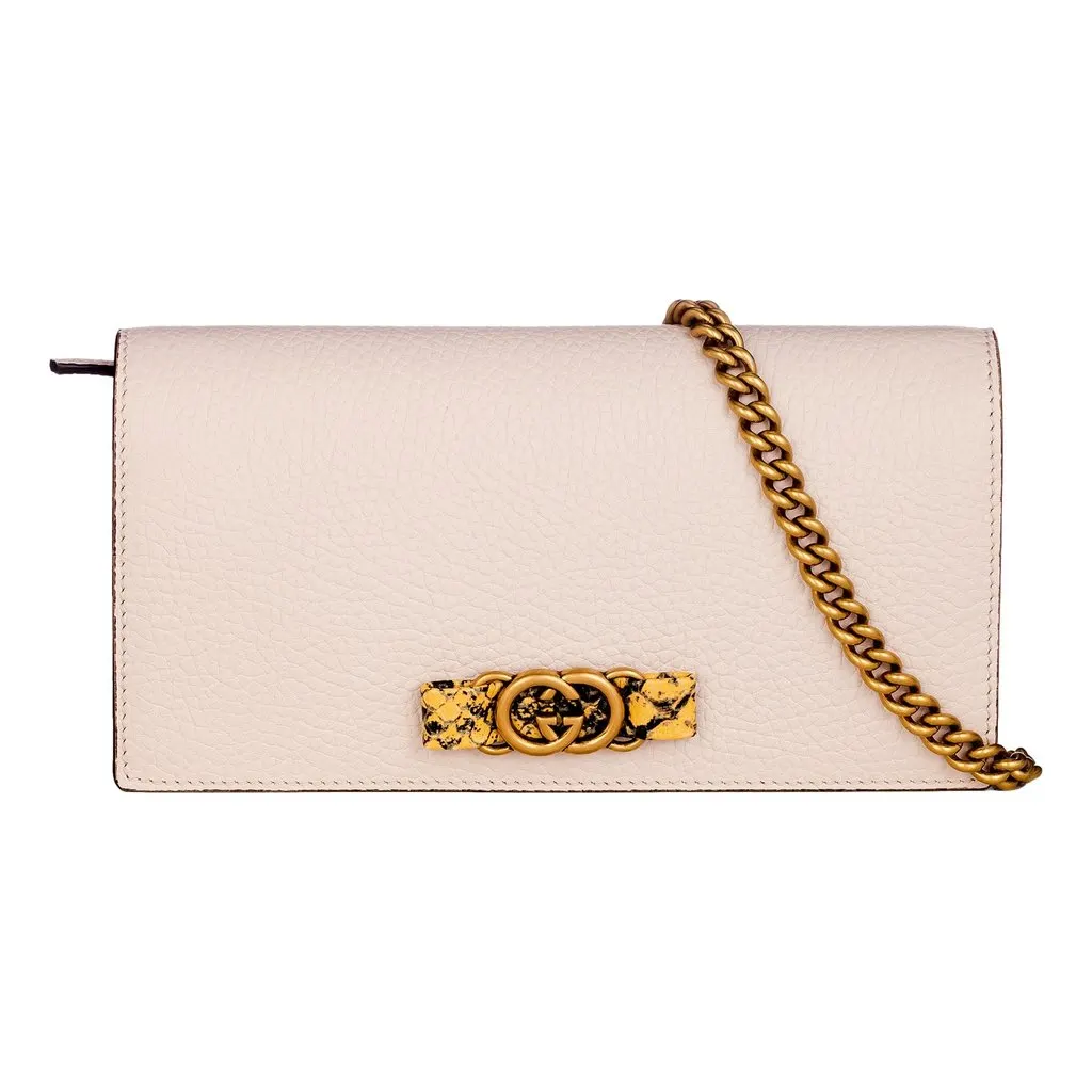Gucci Interlocking GG Python Leather Bow Wallet on Chain Light Pink Gold Hardware MultiColor Leather Never worn - Front View