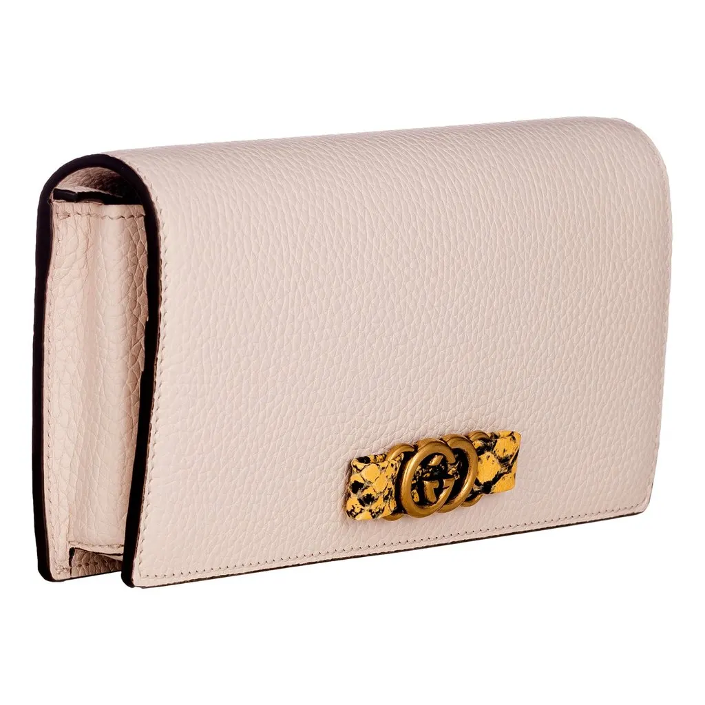 Gucci Interlocking GG Python Leather Bow Wallet on Chain Light Pink Gold Hardware MultiColor Leather Never worn - Back View